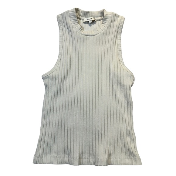 Vince Tops - Vince Ribbed Mock Neck Tank Top Womens XS Cream Minimalist Chic Shell